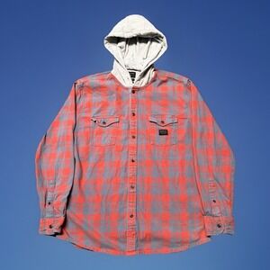 Vintage Y2K Quiksilver Hooded Flannel Shirt Mens L Hoodie Plaid Surf Skate